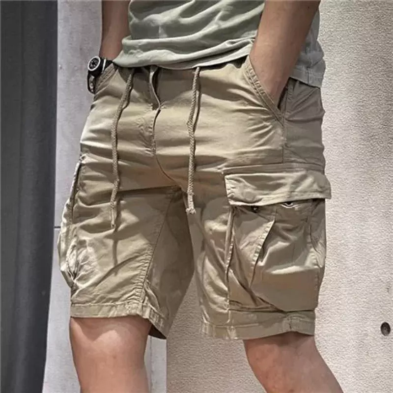 Celana pendek kargo pria, dengan tali tarik Bermuda, celana pendek untuk pria, tempur Solid 2024, desainer mode