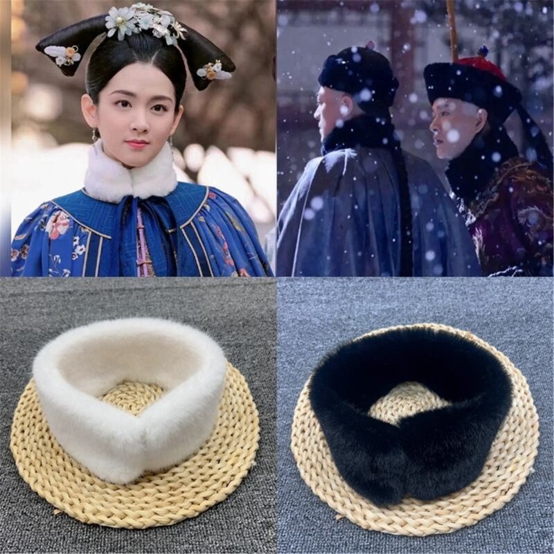 634C Chinese Hanfu Women Scarf Winter Imitation Furs Plush Neck Warmer Lightweight