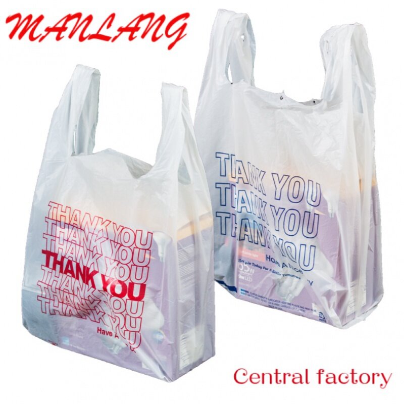 10-50ไมค์ถุงเสื้อยืดขอบคุณ (นับ1000) ถุงพลาสติกสำหรับการช้อปปิ้งและร้านอาหาร