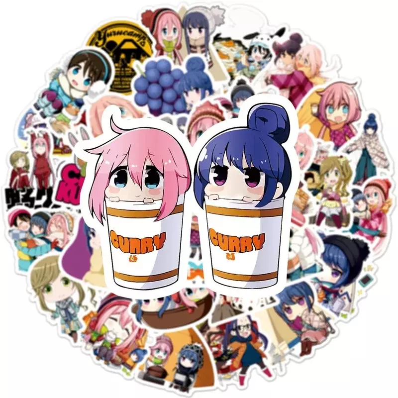 Stiker Anime Yuru Camp, 10/25/50 buah stiker grafiti kartun tahan air