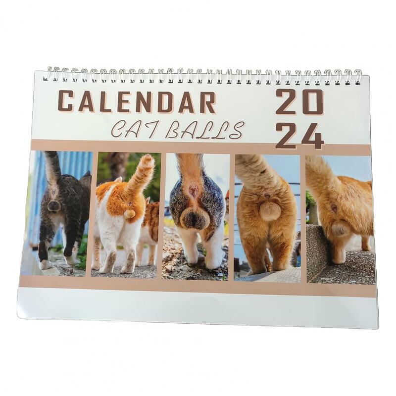 Grande tamanho parede calendário papel, calendários de mesa mensais, gatos engraçados mordaça presentes, 12, 2024, 2024