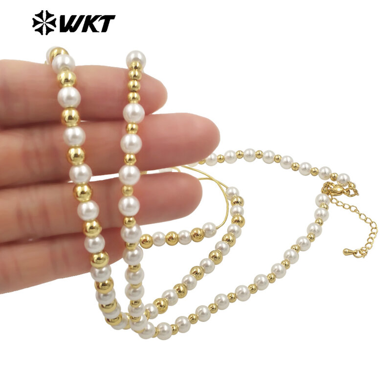 WT-JFN21 WKT 18 pouces de long 6mm coquille artificielle perle espace perles main brin collier en véritable or plaqué 10 pièces