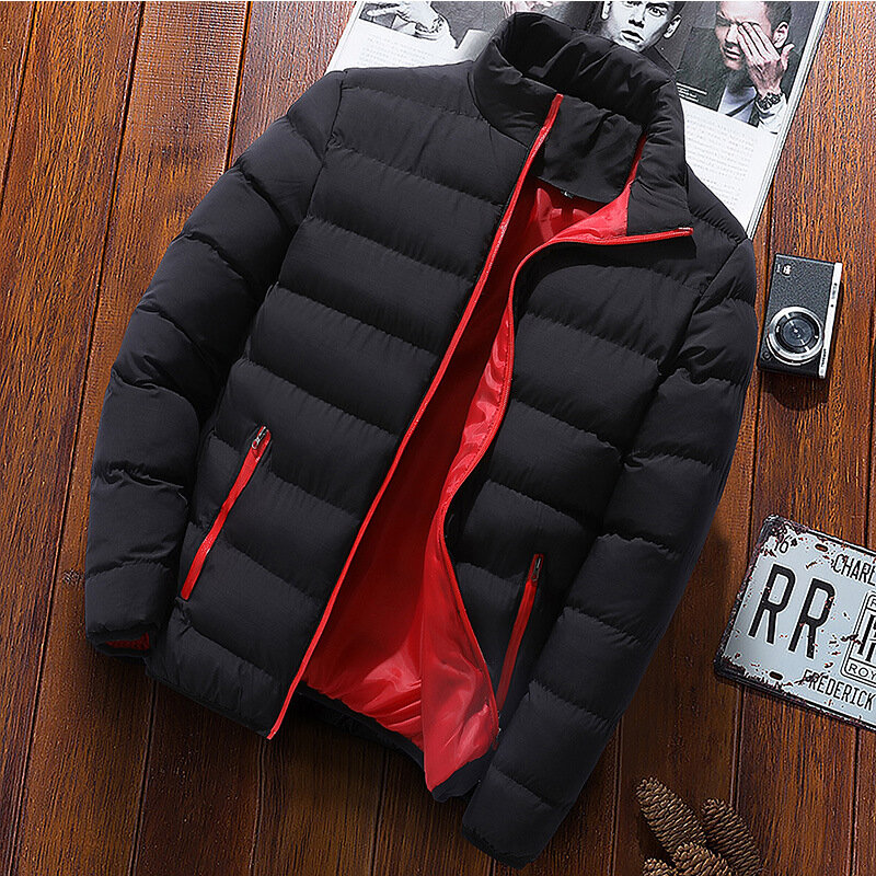 Зимняя теплая куртка на хлопковом наполнителе, повседневная мужская верхняя одежда, пальто 2022, толстая Мужская парка, куртки, однотонные мужские ветрозащитные куртки с воротником-стойкой