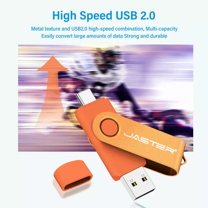 JASTER-Waterproof USB 2.0 Flash Drive, Memory Stick Plástico, Presente Empresarial, Girar Pendrive Tipo-C, Preto, 256GB, 128GB, 64GB, 32GB, 16GB
