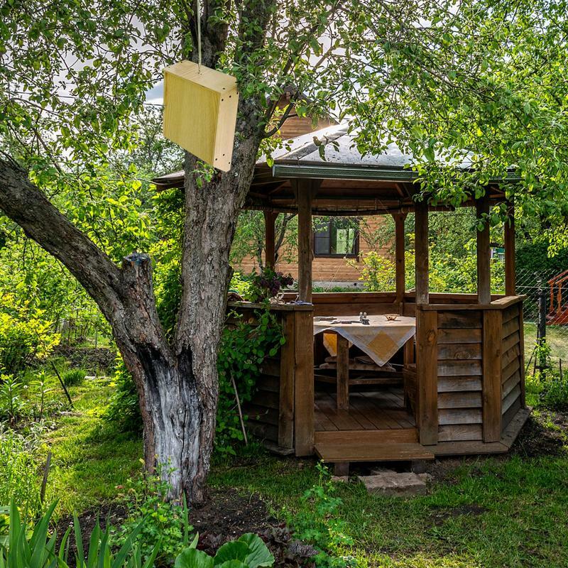 Casa de aleros para jardín al aire libre, refugio de murciélago de madera Natural con techo, caja de murciélago resistente a la intemperie, nido para mascotas