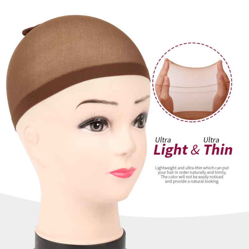 12pcs/Lot Wig Cap For Making Wigs Unisex Stretchable Stocking Wig Cap Elastic Liner Mesh Dome Hairnets Dark Brown High Quality