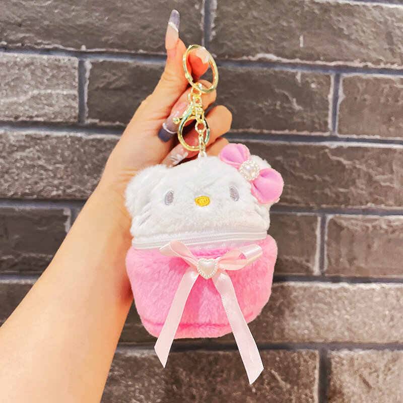 10CM Kid Cartoon Cute Cat Plush Coin Purse Kawaii Animal Zipper Plush Fone de ouvido Bag Carteira Saco Keychain Pendant Doll Child Gifts