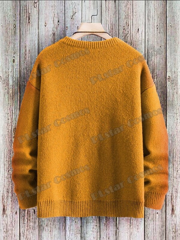 Вязаный пуловер ZZM43 для мужчин, Повседневный пуловер с абстрактным рисунком кота, с 3D-принтом, с круглым вырезом, для зимы
