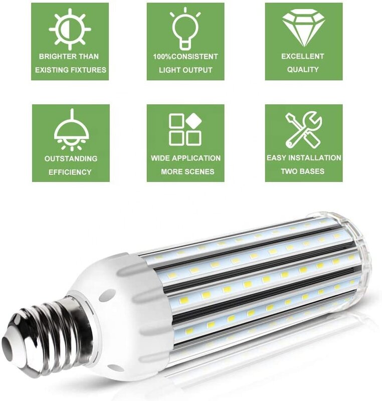Lâmpada de milho LED para armazém, iluminação rodoviária, haleto metálico, substituir, alto lúmen, IP65, AC 85-265V, 54W, E39, E40, 400W