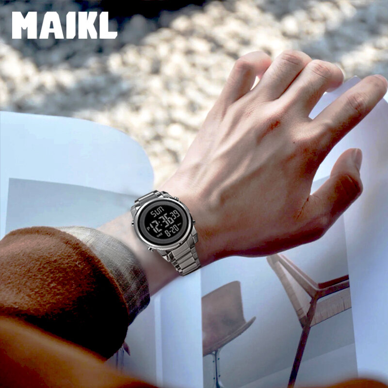 MAIKL-ساعة يد إلكترونية رقمية مضيئة للرجال ، ساعة يد مقاومة للماء ، ساعات رياضية إبداعية ، أزياء عسكرية ، فاخرة ، ذكور