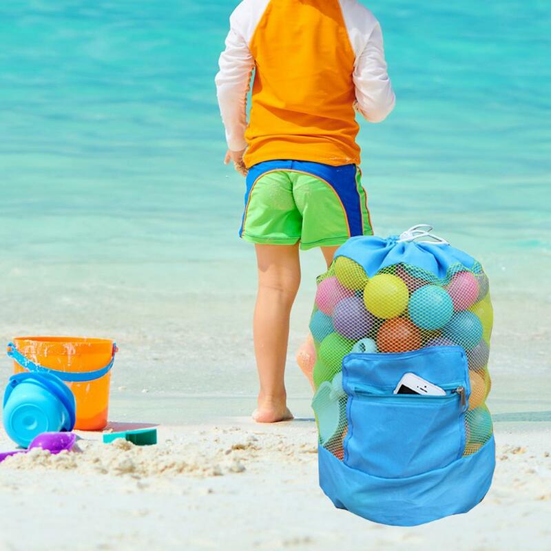 Beach Mesh Bag Drawstring Portable Folding Beach Storage Bag Kids Girls Beach Toy Bag for Vacation Travel Picnic Outing Accs
