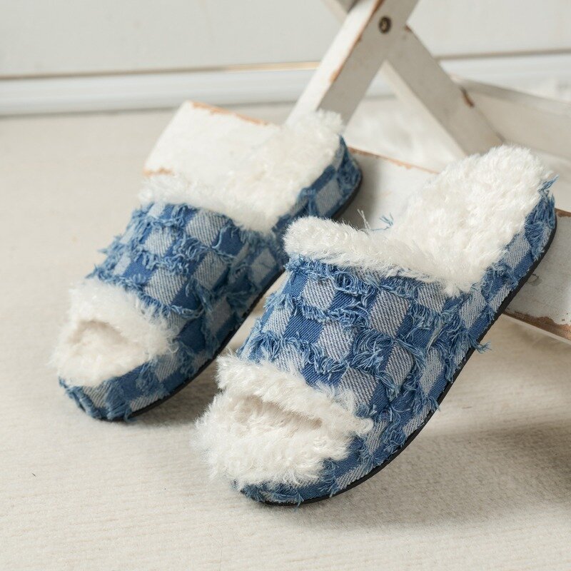 Pantofole calde in lana invernale da donna pantofole da donna di Design di lusso nuove grandi pantofole antiscivolo per il tempo libero all'aperto 43