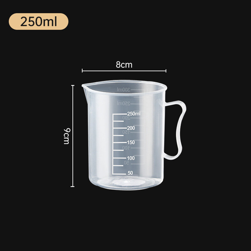 Bécher de cuisson en plastique transparent, tasse à mesurer portable, outils de balance, liquide durable, 250ml, 500ml, 1000ml, 2000ml