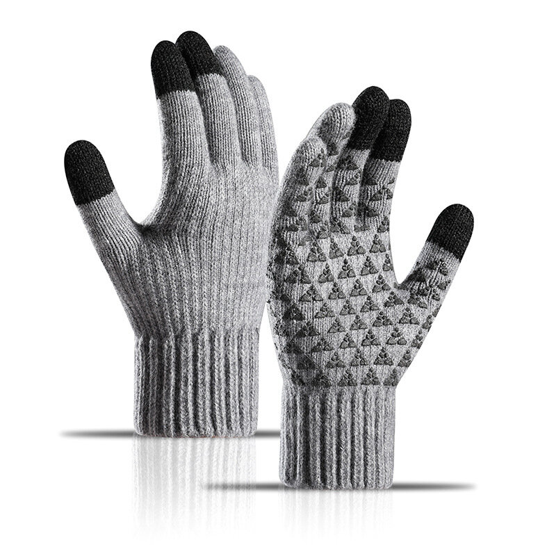 Лидер продаж, новые зимние ветрозащитные и нескользящие мужские перчатки, зимние плюшевые утепленные вязаные перчатки из альпаки для велоспорта и сенсорных экранов, оптовая продажа