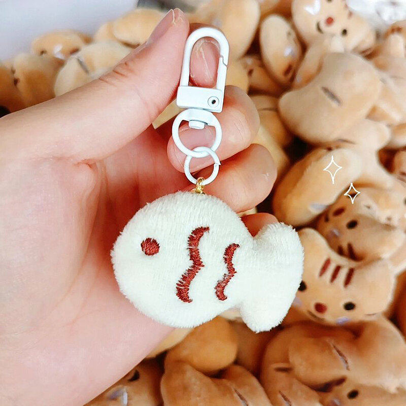 Kawaii Little Cat And Fish Plush Toy Keychain Cute Creative Animal Pendant Keyring School Bag Hanging Jewelry Friend Couple Gift