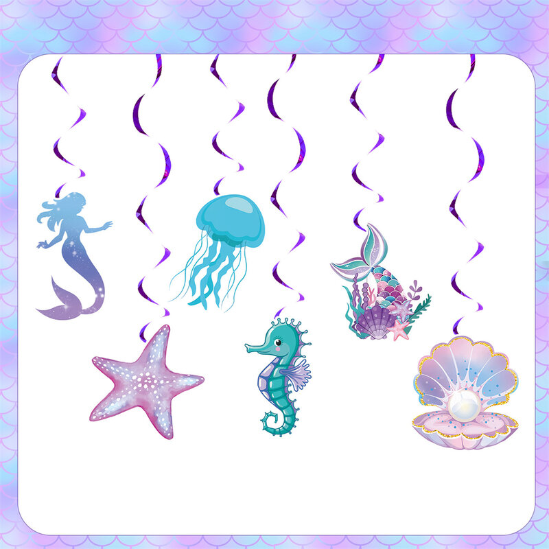 Mermaid Theme  6pcs/lot Party Swirls Happy Birthday Party Kids Favors Events Decorations Ceiling Hanging Spirals
