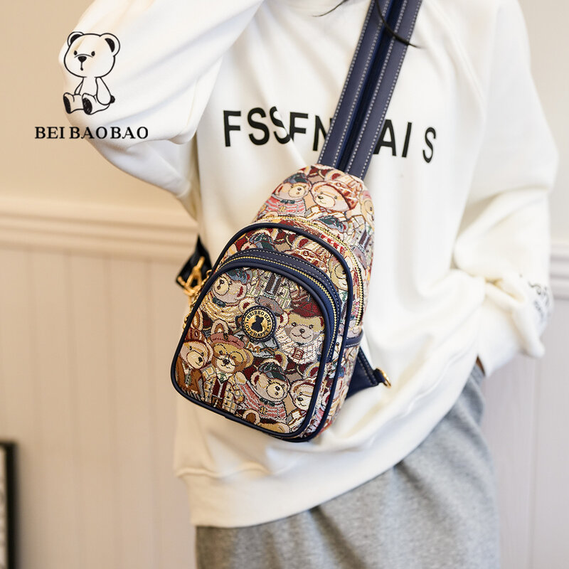 Beibaobao 2024 New Single Shoulder Crossbody Bag Casual Fashion Women's Sports Phone Bag Cartoon Chest Bag