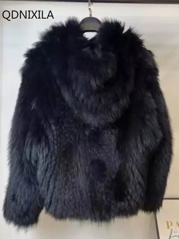เสื้อโค้ทขนสุนัขจิ้งจอกเลียนแบบ2024สำหรับผู้หญิง, เสื้อโค้ทขนสัตว์เทียมมีฮู้ดสำหรับใส่ด้านนอกใหม่รุ่นเกาหลีฤดูหนาว
