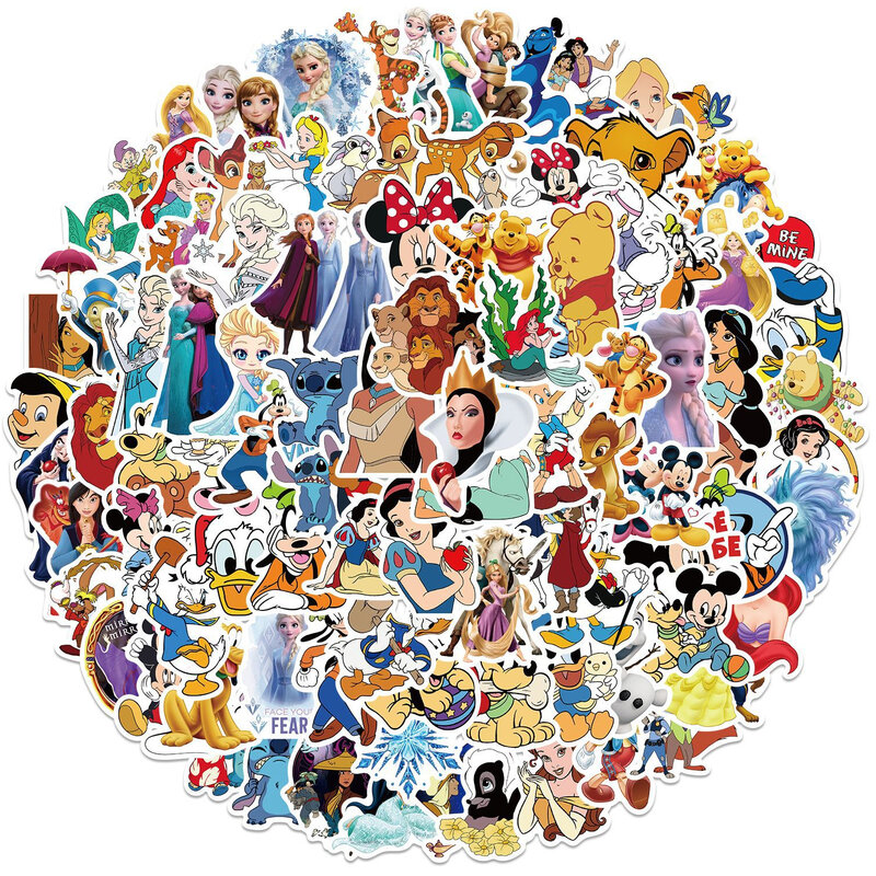 Disney-pegatinas de Stitch de dibujos animados para niños, calcomanías de Mickey para manualidades, pegatinas impermeables para ordenador portátil, equipaje, teléfono y motocicleta, 50/100 piezas