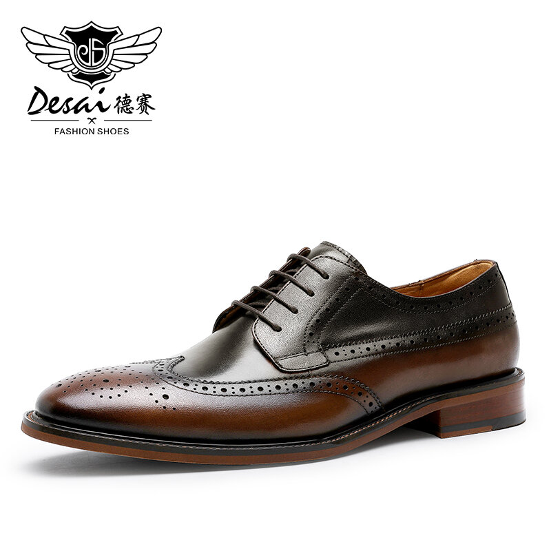 DESAI-Sapatos de couro genuíno masculino, feitos à mão, Derby, negócios, clássicos, Brogue formal, designer esculpido, nova cor, 24