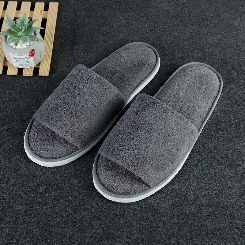Solid Color Coral Fleece Women Slippers Unisex Slippers Hotel Travel Portable Spa Slippers Home Guest Indoor Half Pack Slippers