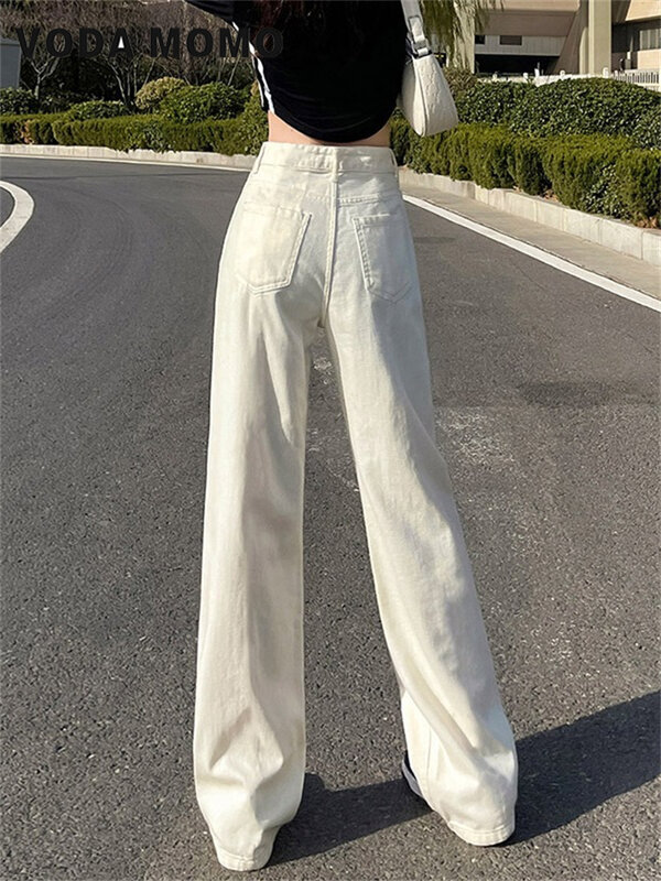 Calças jeans largas de cintura alta feminina, roupas vintage, calças retas, calças largas, calças diárias básicas, moda, Y2K