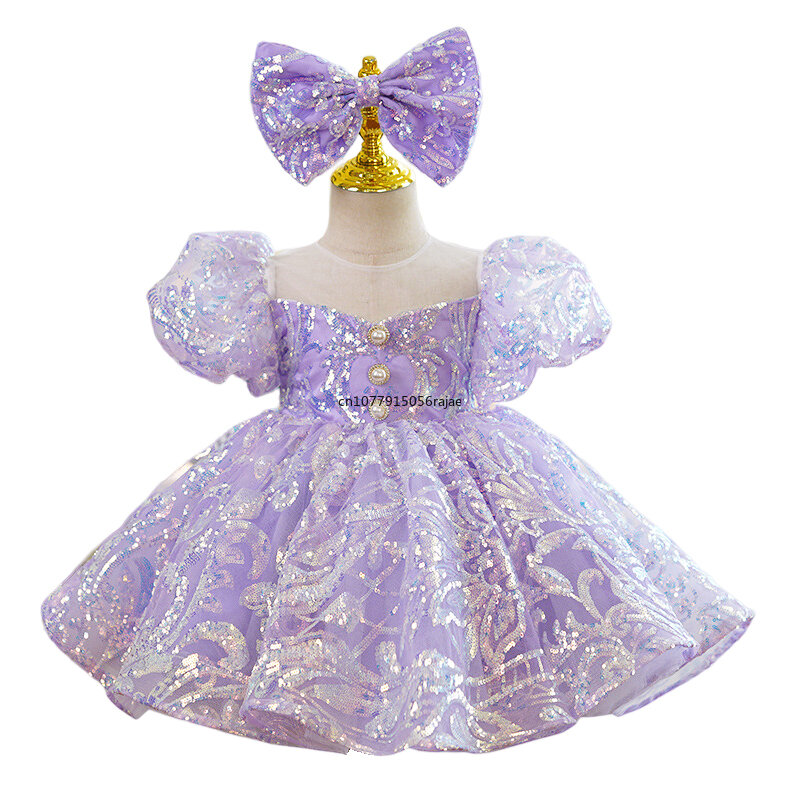 Bling Lilac Sequin Princess Ball Gown Dress for Girls Birthday Pageant Party Dress for 2-14 Year Kids Cute