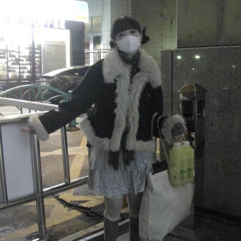 Karrram-chaqueta vaquera de estética Y2k para mujer, abrigo vaquero Grunge de piel de los años 2000, estilo Harajuku, Vintage coreano, Invierno