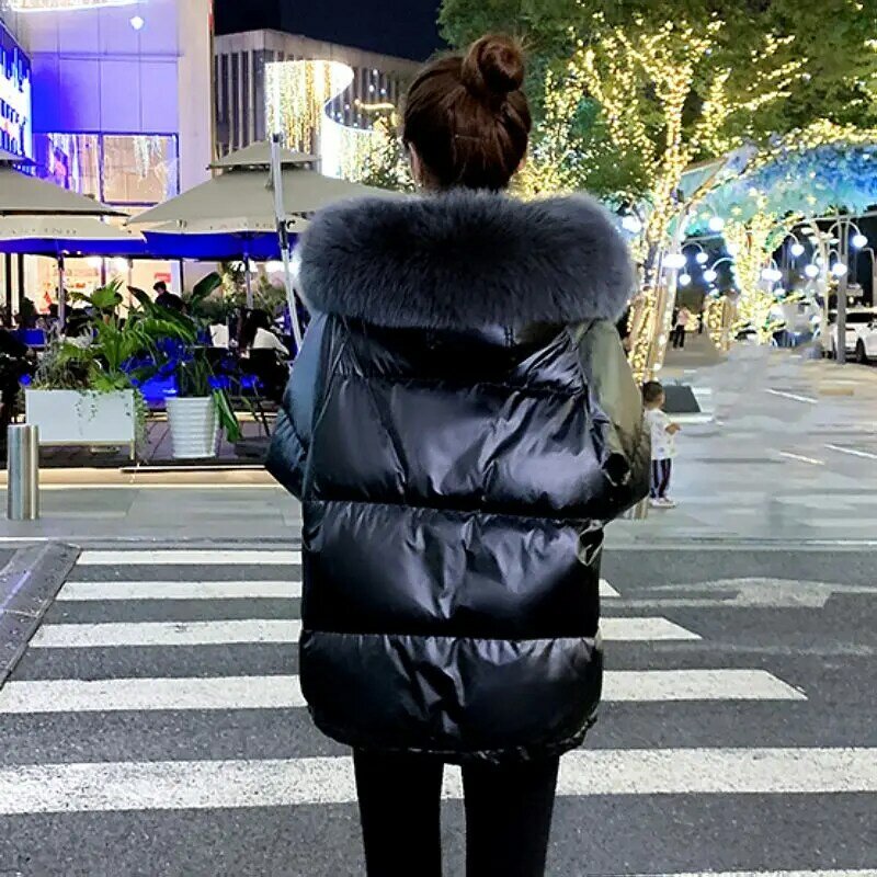 여성용 화이트 덕 다운 재킷, 짧은 길이 파카, 루즈 퍼 칼라 오버코트, 겨울 코트, 2023 신상