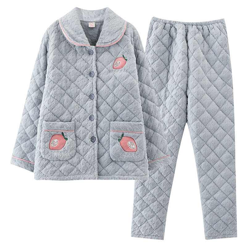 여성용 3 레이어 클립 코튼 잠옷, 느슨한 M-3XL 따뜻한 가정 의류, 겨울
