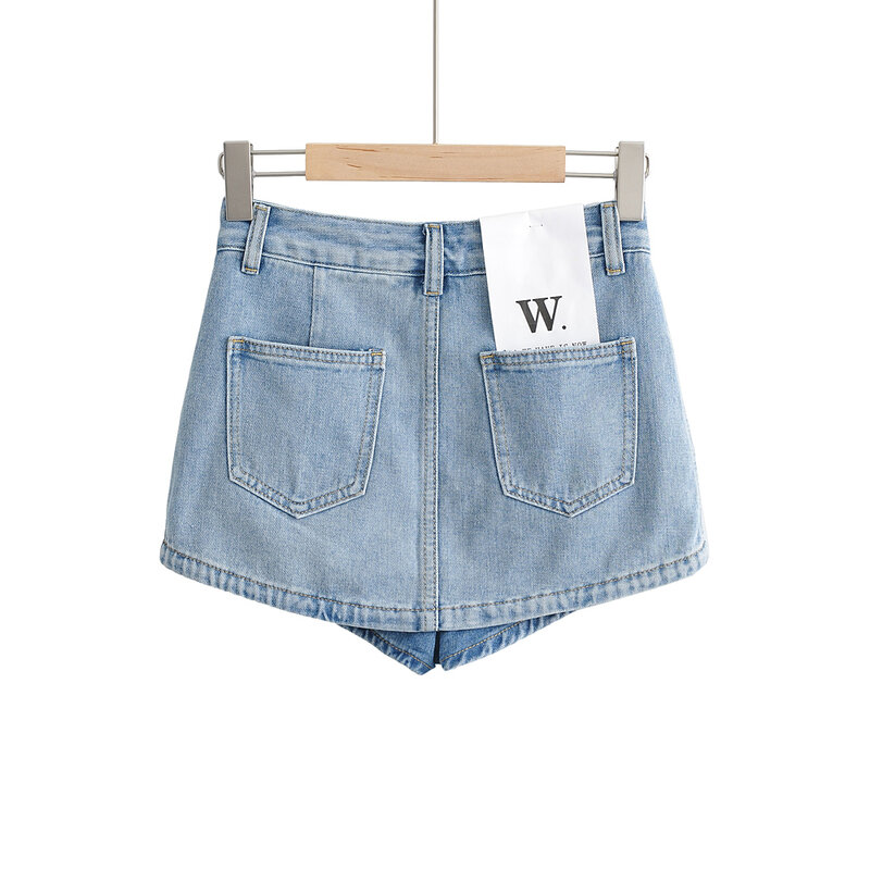 Мини-юбка женская джинсовая с завышенной талией, с шортами