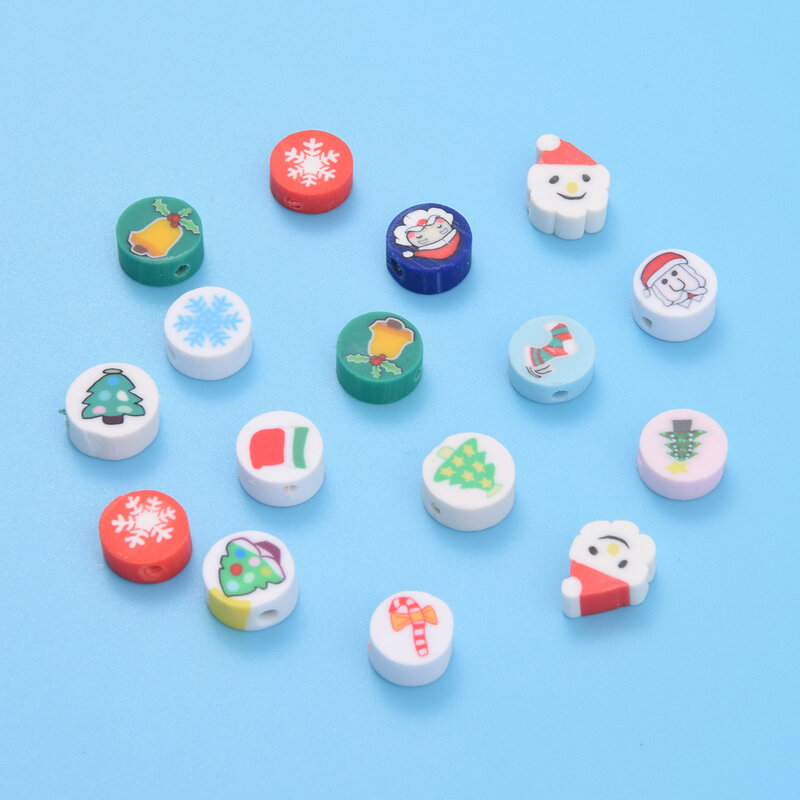 50pcs Christmas Handmade Polymer Clay Beads Polymer Clay Spacer Beads for Women Girls Jewelry Making DIY Charms Bracelet