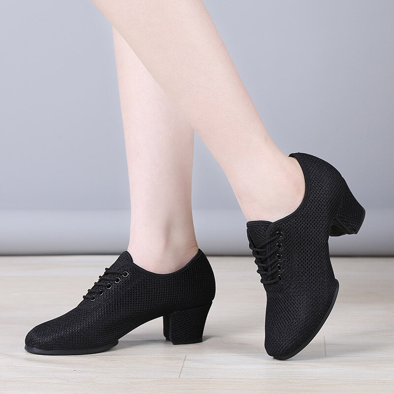 Женские летние сетчатые Бальные черные танцевальные туфли на каблуке 3,5 см, 5 см, на высоком каблуке, с мягкой подошвой, обувь для латинских танцев