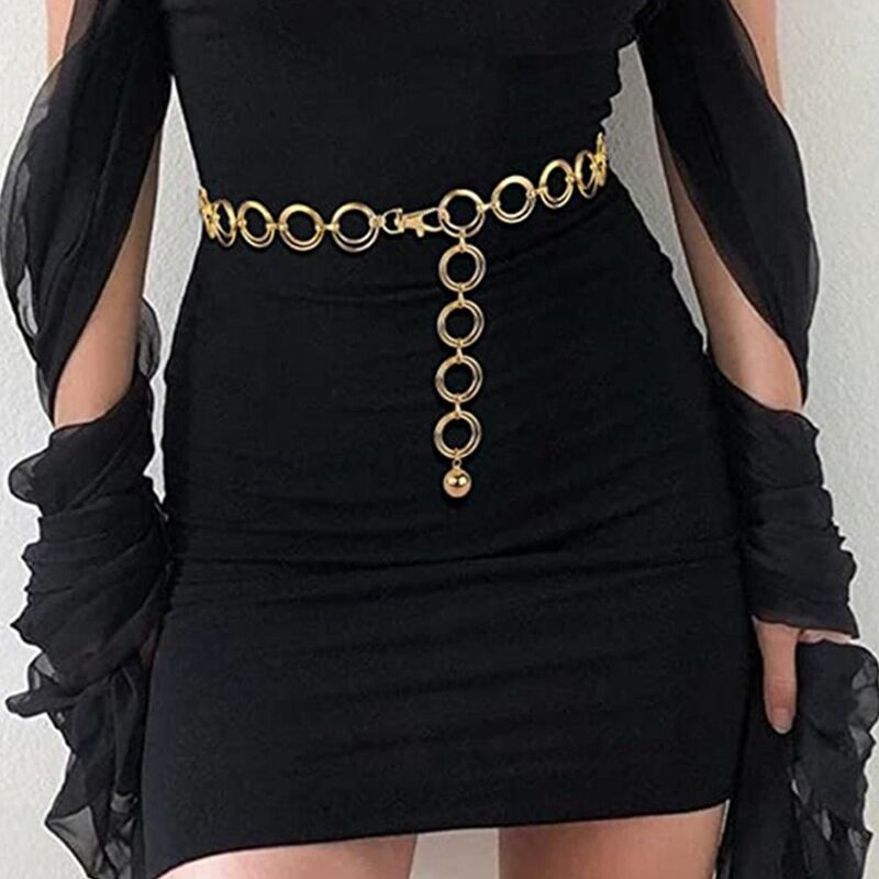 Modna sukienka jeansowa ozdobna podwójny pierścień opaska na talię luksusowy stop pasek z metalowym łańcuszek do spodni wyszczuplającym pasem