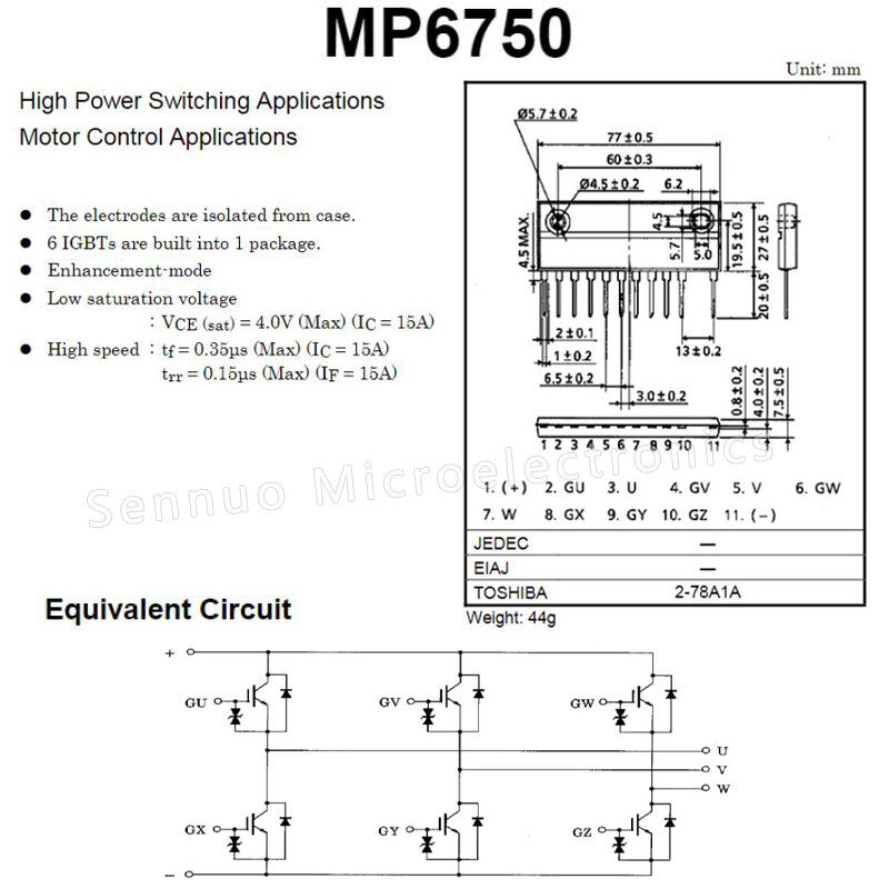 โมดูล IGBT MP6750 N-Channel 1ชิ้นการประยุกต์ใช้การควบคุมมอเตอร์