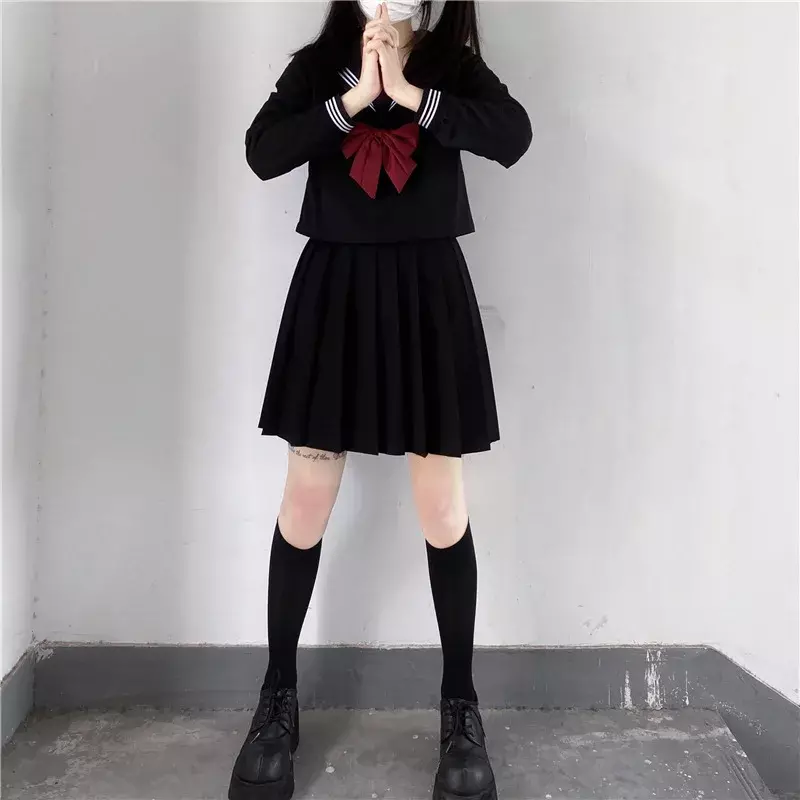 Japanische Schuluniform Mädchen plus Größe jk Anzug rote Krawatte schwarz drei grundlegende Seemann Uniform Frauen Langarm Anzug