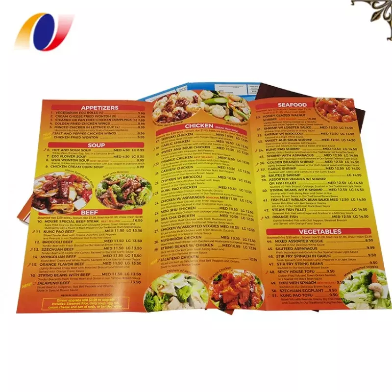 Impressão personalizada Cartaz de papel promocional, 70lb Full Color, A3-fold Flyer Restaurante Menu Folheto, Produto personalizado
