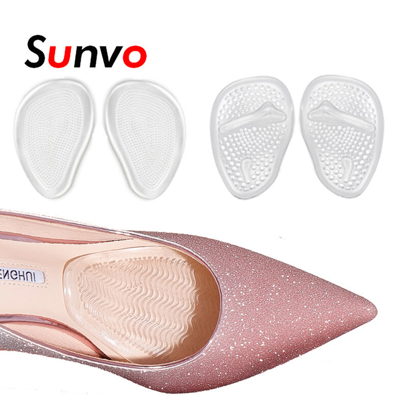 Sunvo Sisipan Silikon Antiselip untuk Gel Plantar Fasteria Sol Setengah untuk Sepatu Wanita Kaki Depan Antinyeri Bantalan Sepatu Kaki