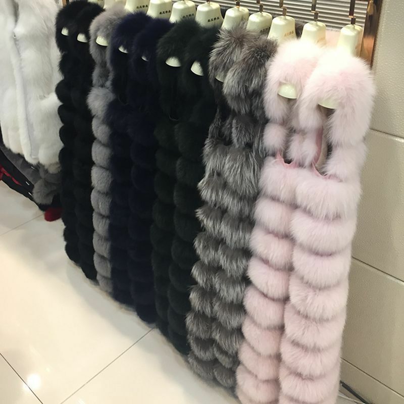 European and American Hot Selling Fox Fur Hooded Faux Fur Coat Women's Super Long Sleeveless Vest
