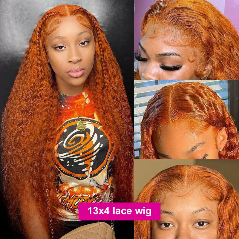 Ginger Orange Deep Wave 13x6 parrucca anteriore in pizzo 180% trasparente colore riccio d'acqua 13x4 parrucche in pizzo frontale per capelli umani per le donne