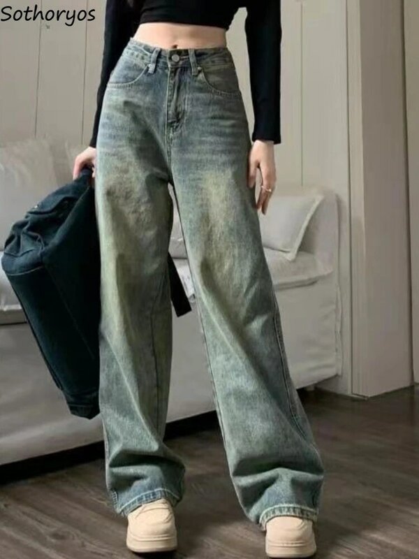 Прямые джинсы, женские беленные винтажные мешковатые уличные весенние модные милые универсальные повседневные джинсы в Корейском стиле для студентов
