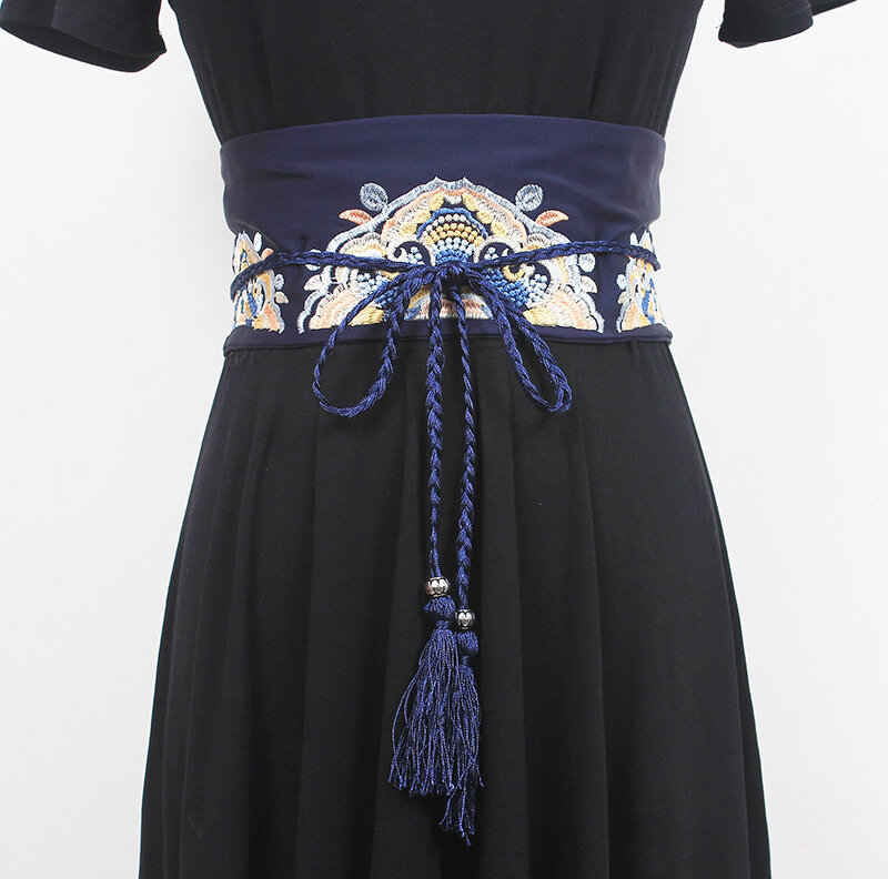 Szeroki pas damski tkanina dekoracyjna sukienka z talią i na zewnątrz z Hanfu starożytny styl w stylu chińskim bandaż haftu
