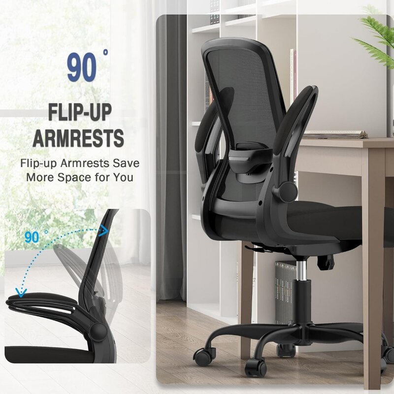 Silla de oficina ergonómica con soporte Lumbar ajustable, silla de ordenador de malla de espalda alta con reposabrazos abatibles