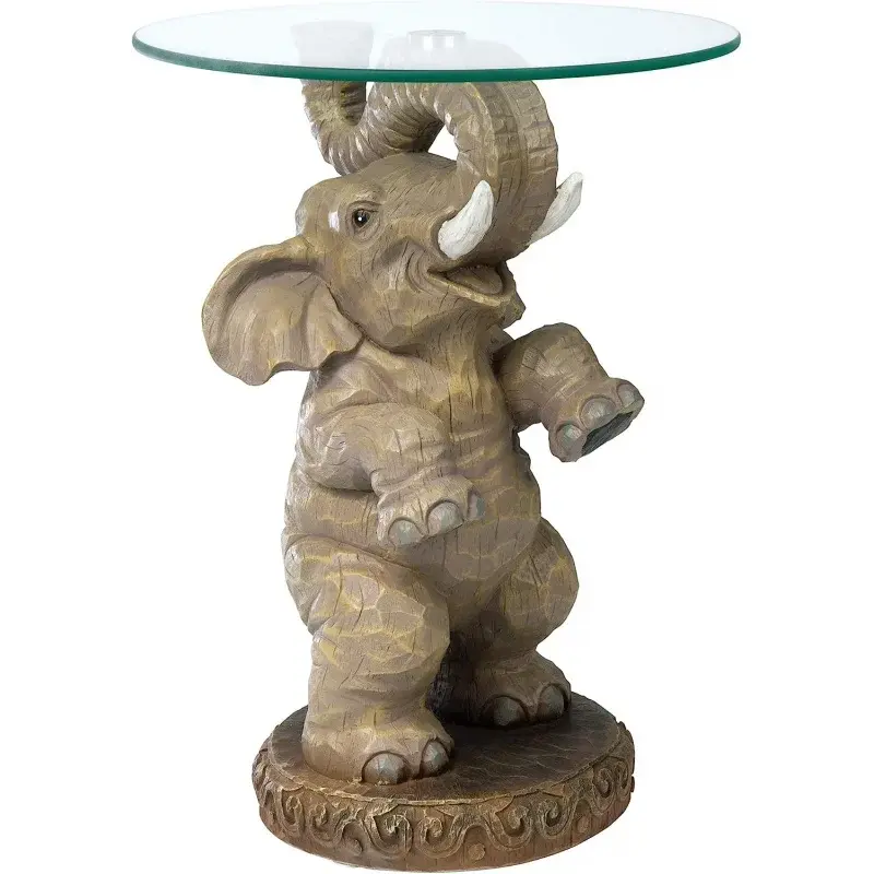Mesa con tapa de cristal de elefante de la buena fortuna, 16 "de diámetro x 21 ½" de alto