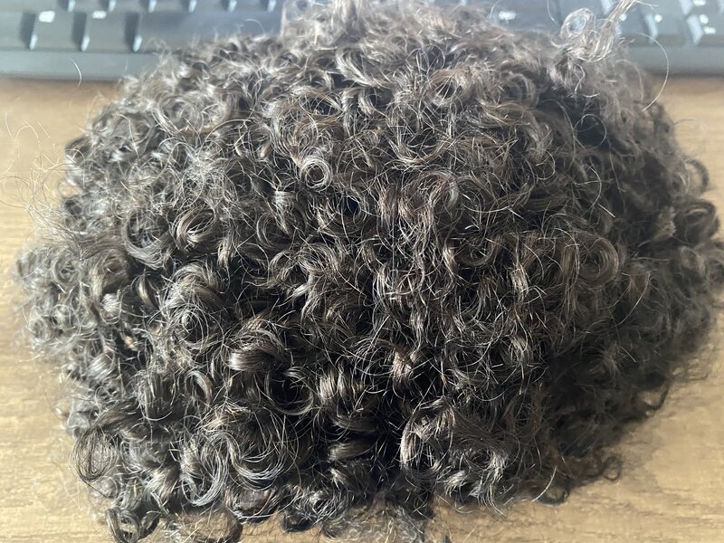 Tupé de cabello humano rizado para hombre, peluca masculina de 15mm, resistente, Mono fino, Base de PU, postizos de repuesto, sistema transpirable