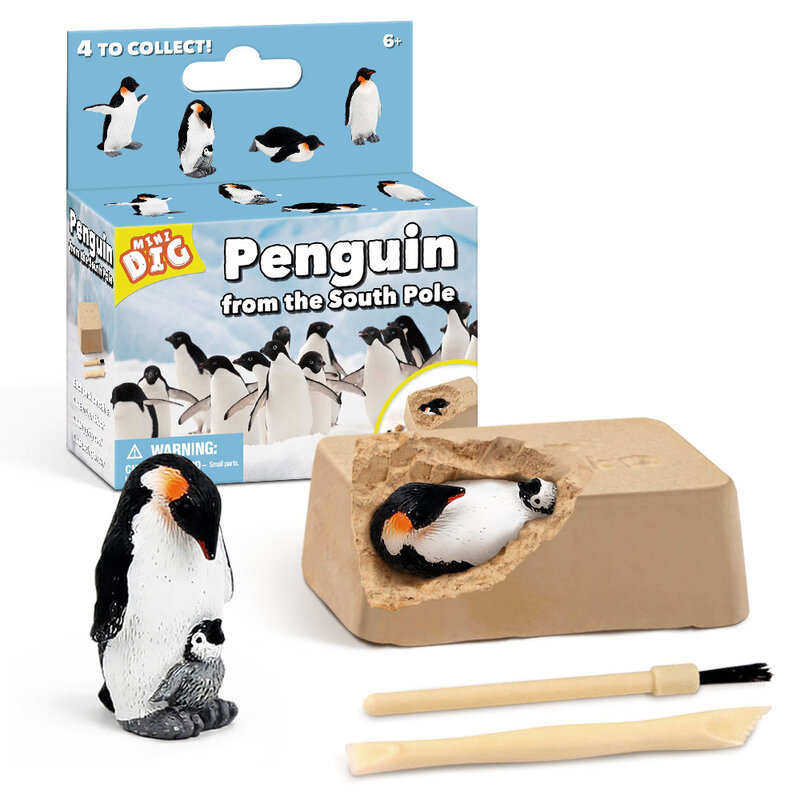 Mainan Pinguin penggali plester blok Model dinosaurus bongkar pasang mainan tambang ilmiah untuk hadiah anak-anak Puzzle edukatif 1 buah
