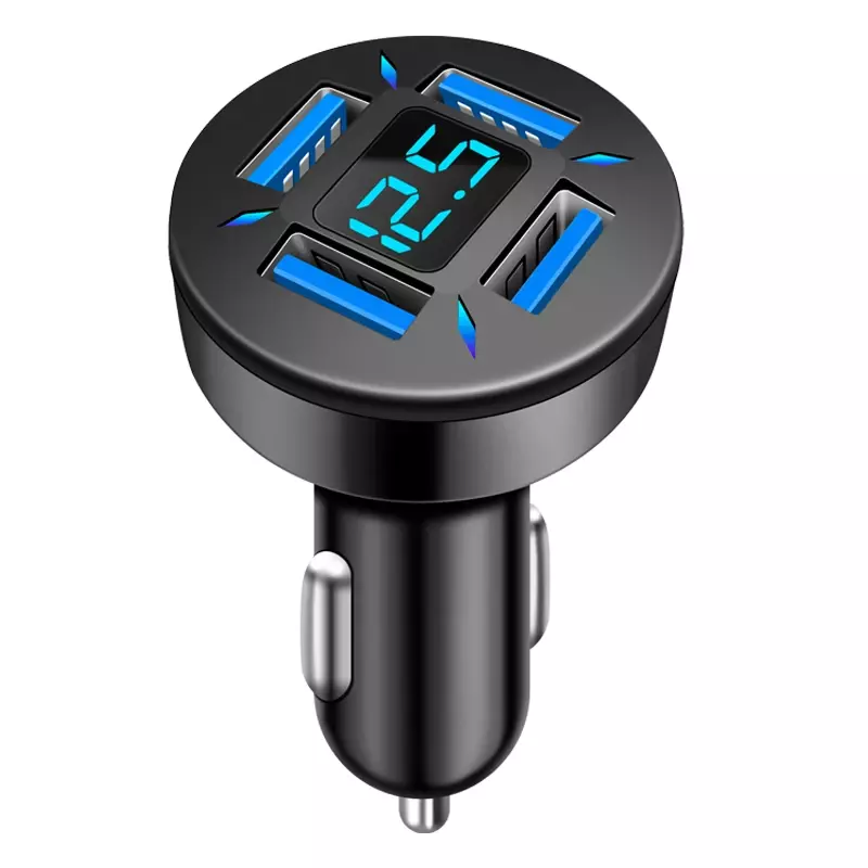 Fast Charger Adapter Car Charger Car Accessories 4 USB Port QC 3.0 With Voltage Display 12-24V For Phone Universal