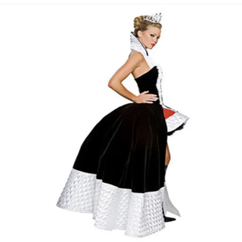 Alice im Wunderland erwachsene Frauen Fantasie Königin der Herzen Cosplay Kostüme mit Krone Halloween Party kleid