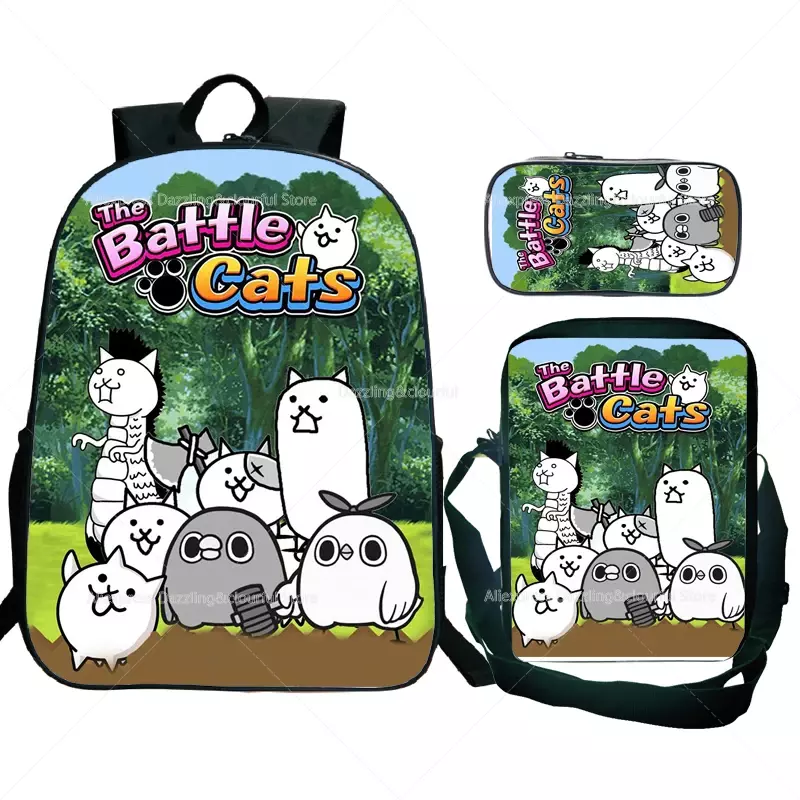 The Battle Cats Backpacks 3pc Kids Game Bookbags with Pen Case Cartoon Students School Mochila Boys Girls Children Knapsack