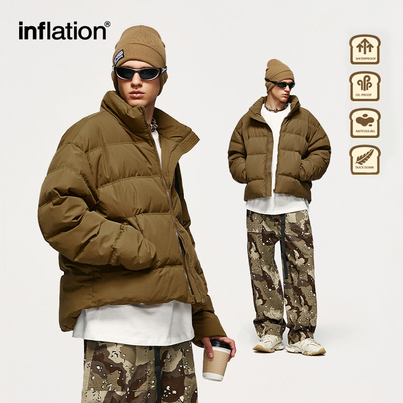 INFLATION Solid Color Windproof Crop Puffer Jacket Unisex Winter Thick Short Style 70% White Duck Down Jacket Mens Outerwear